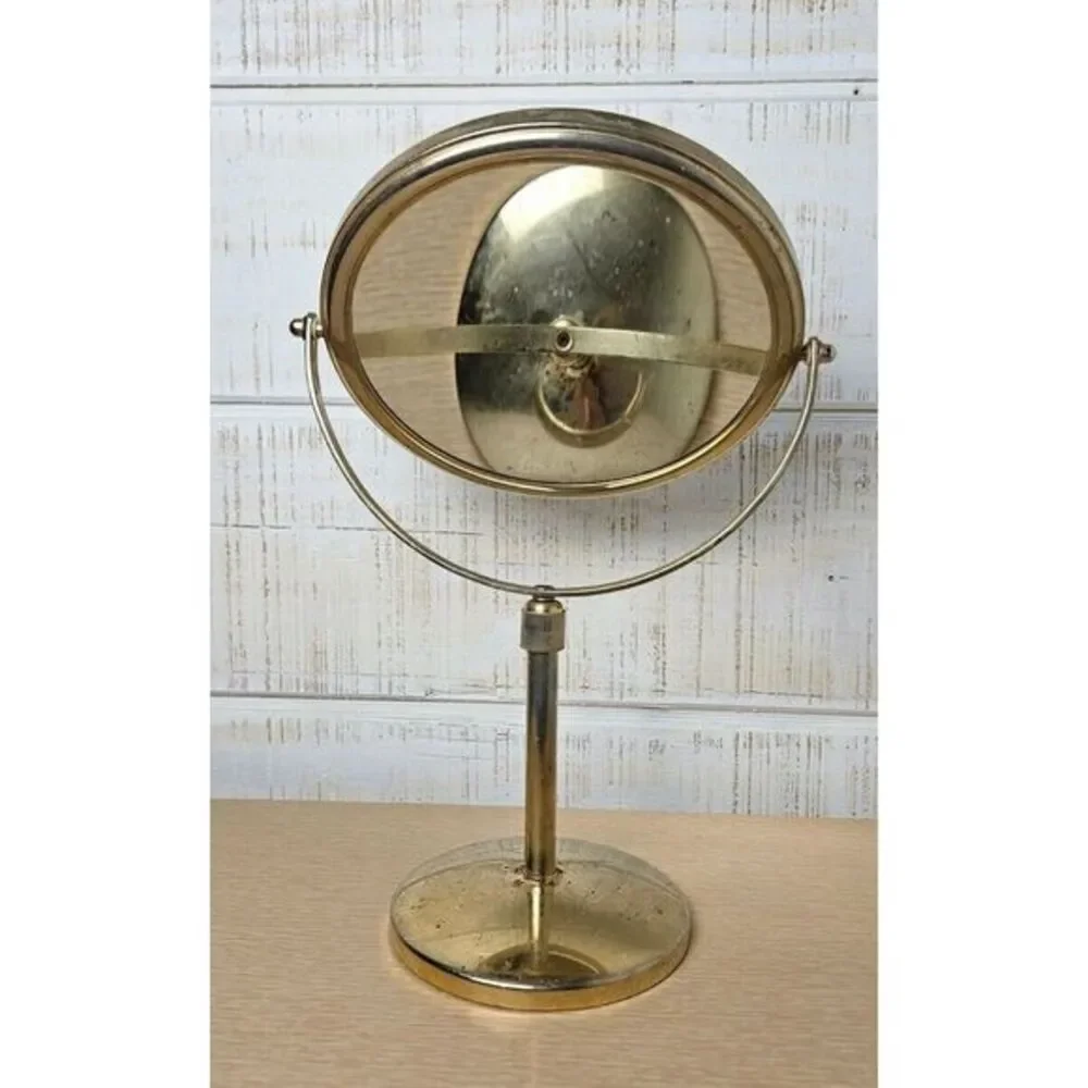 Vtg Gold Metal‎ Brass Vanity Double Mirror Swivel Standing